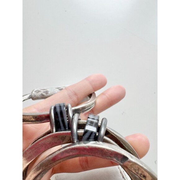 SUZI ROHER Silver Grey Snake Embossed Suede Elastic Chain Stretch Belt, Size L+ - Picture 4 of 10